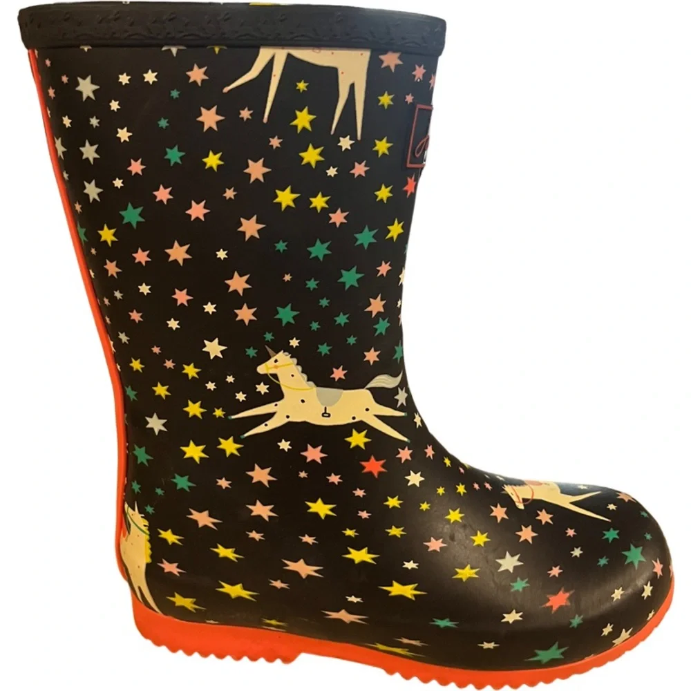 Joules Roll Up Flexible Printed Rain Boots - Navy Unicorns  Size 1